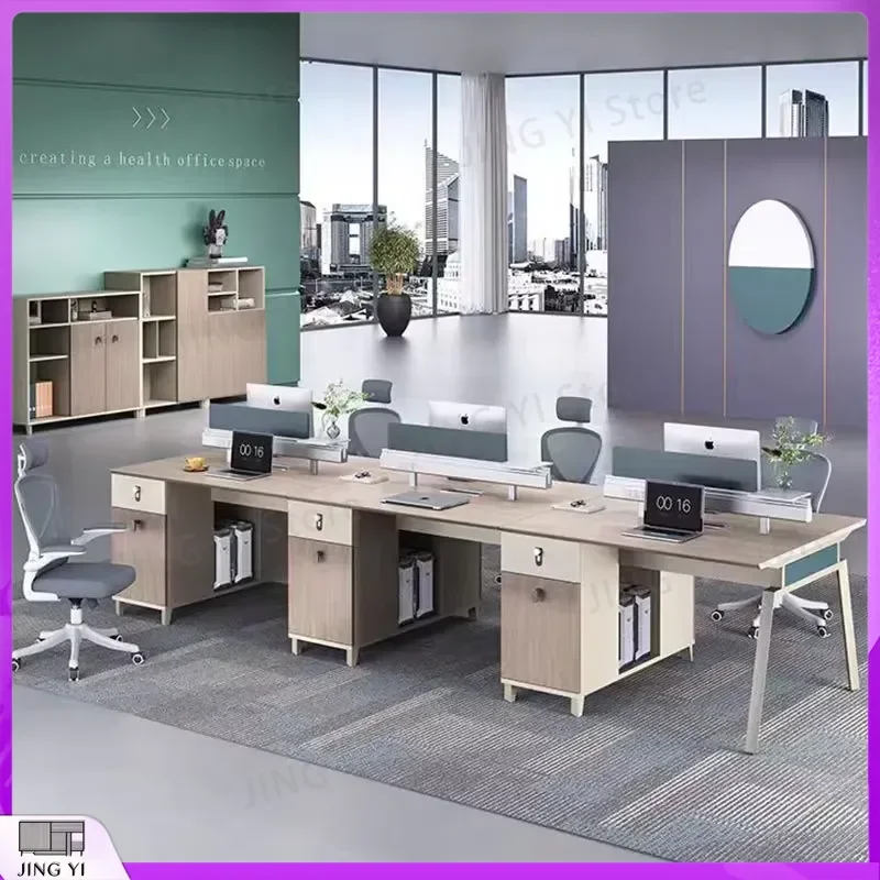 L Shaped Modular Office Desk with Wooden Panels and Privacy Screens for Commercial Use Workstation Ergonomic Computer Desk