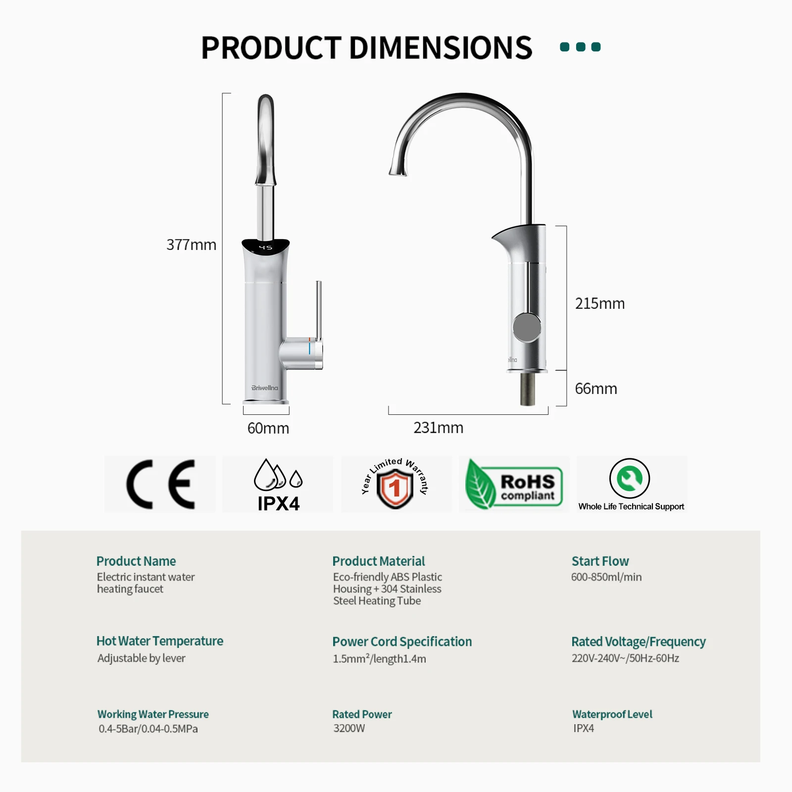 Electric Tankless Water Heater Faucet 220V 2-in-1 Instant Hot Water Geyser for Home Basin Tap