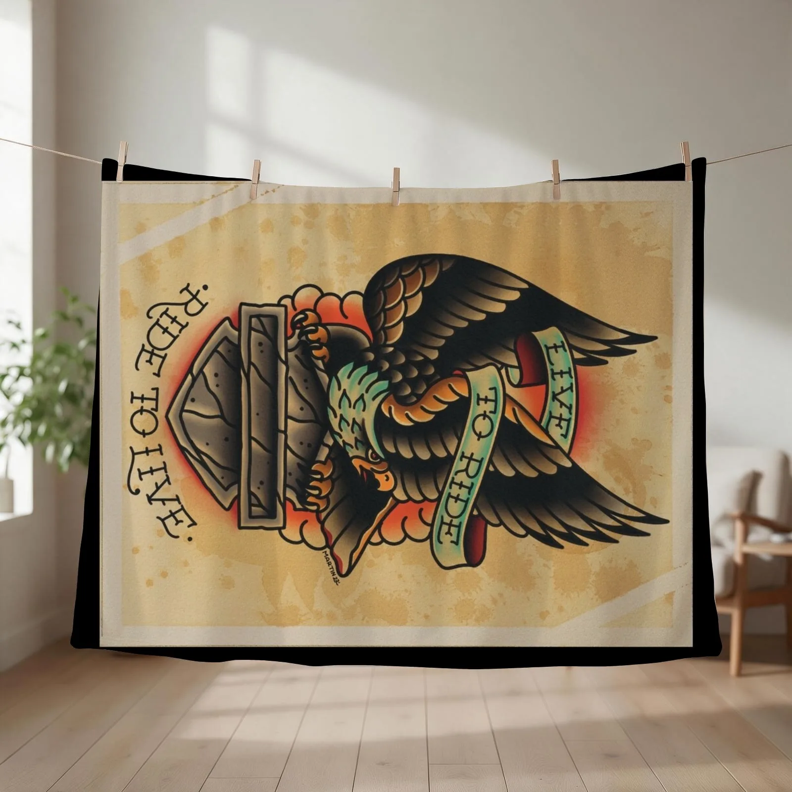 Live to ride Eagle (Horizontal Version) Throw Blanket Flannels Thins funny gift warm for winter Blankets