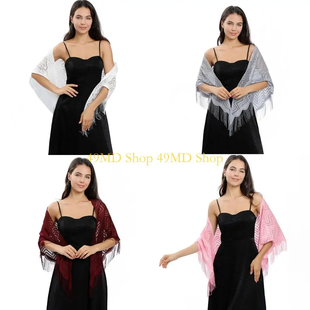 

49MD Hollowout Waved Lace Triangle Stole for Women Enhancing Elegances of Weddings and Evening Party Gathering