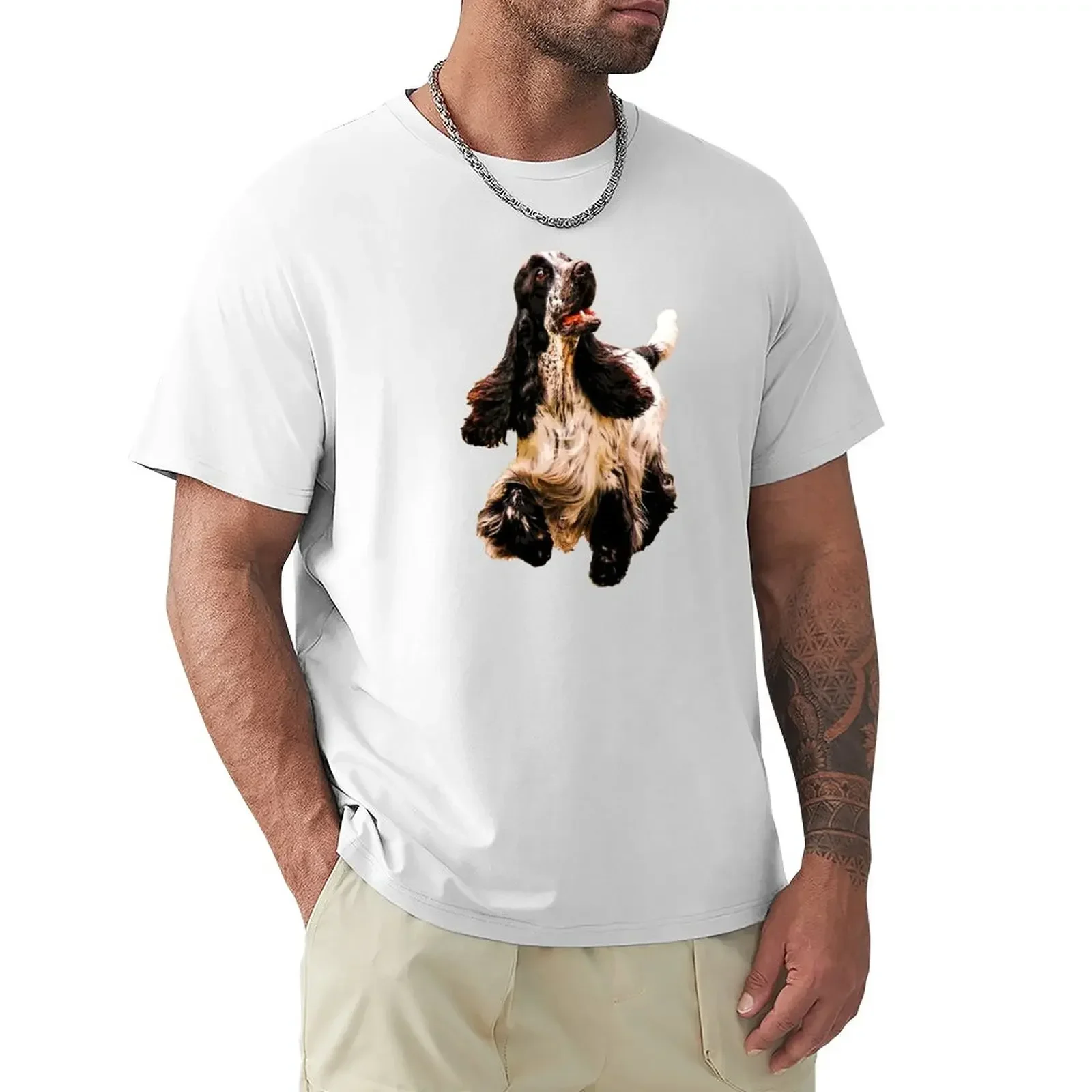 New fashion heavyweight vintage Summer Round Collar streetwea Cocker Spaniel on a merry walk plus size tops funnys Men's t-shirt