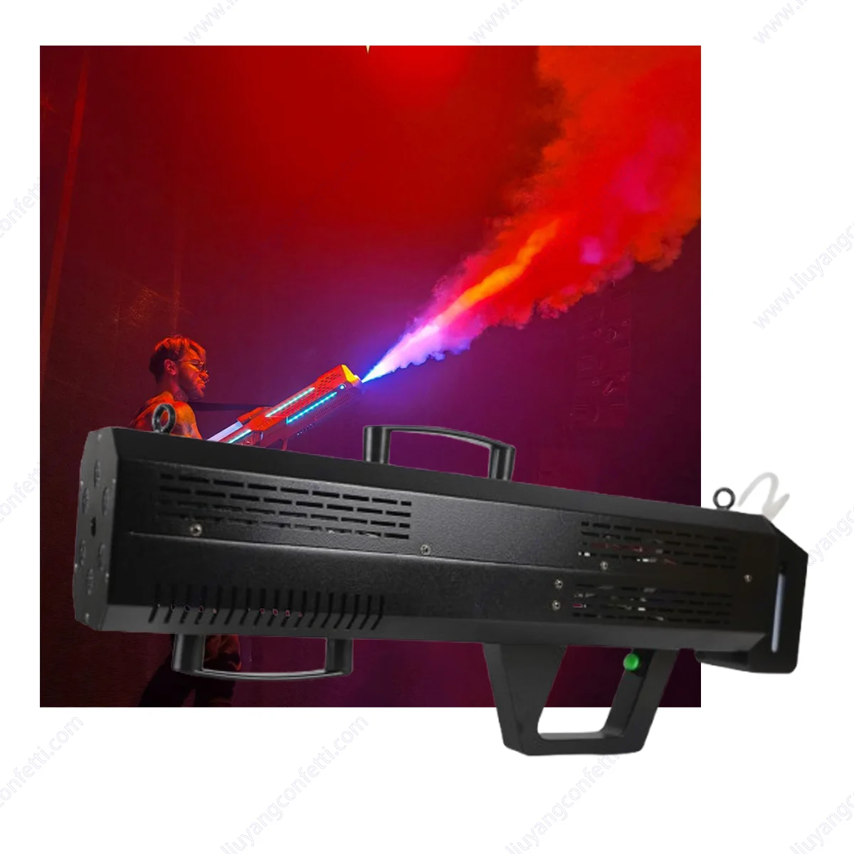 Hand Hold Portable Smoke Shoot Party 1500W RGB LED Air Column Fog Stage Disco Night Club Dj Event Show Party Wedding Concert SFX
