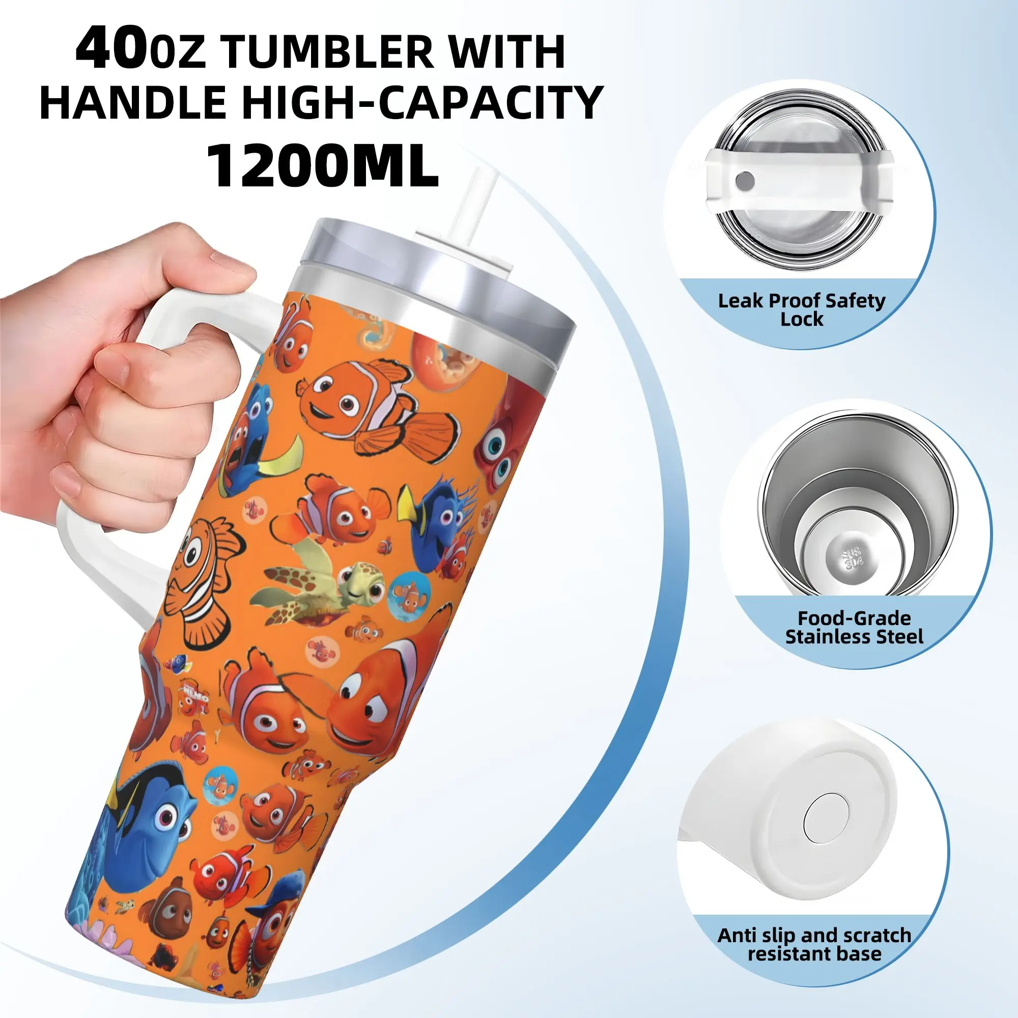 Stainless Steel Tumbler Custom Kawaii Finding Nemos Thermal Cups  Keep Heat Cold Drink Car Mugs Travel Graphic Water Bottle