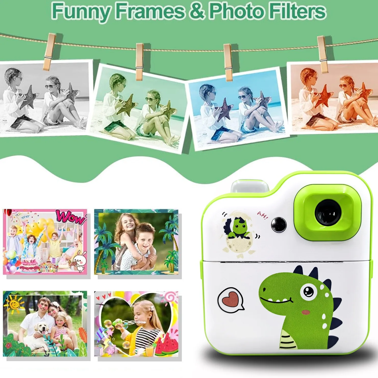 Children Camera Mini Instant Print Digital Camera Thermal Print Camera Outdoor Zero Ink Portable Print Camera Toy For Kids Gifts