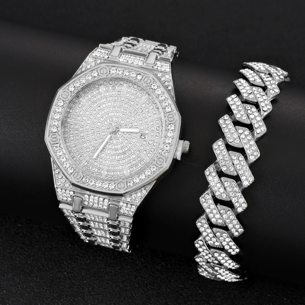 Men's Iced Watch Men's Gold Watch Hip Hop Fashion Cool Bling Gold Diamond Luxury Men's Watch Direct Delivery Relogio