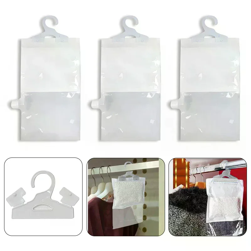 1-10PCS Reusable Moisture Absorber Bags Empty Bag with Hook Hanging Dehumidifier Bags for Room Wardrobe, Bathroom, Basement