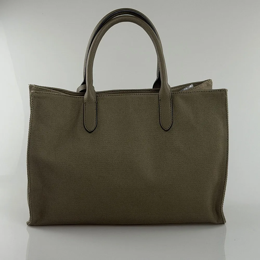 Black Canvas Tote Bag Large Capacity Letter Print Handbag With Lock Decor Business Commute Shoulder Bag For Women view 2