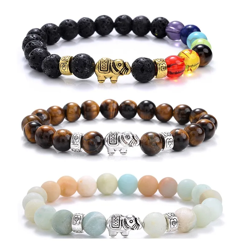 Natural Gemstone Bracelet for Men Women Fashion Jewelry Essential Oils Yoga Meditation Elephant Charm Beaded Stone Bracelet