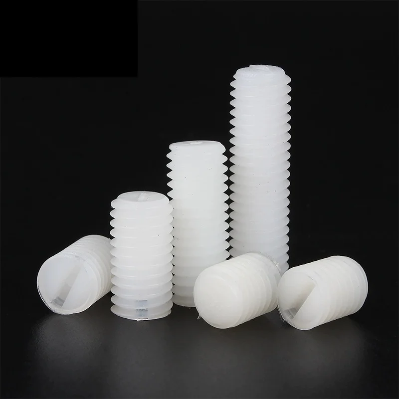 M3 M4 M5 M6 M8 M10 M12 Parafusos de uma palavra de nylon sem cabeça Isolados de plástico de nylon branco sem cabeça Parafuso sem cabeça