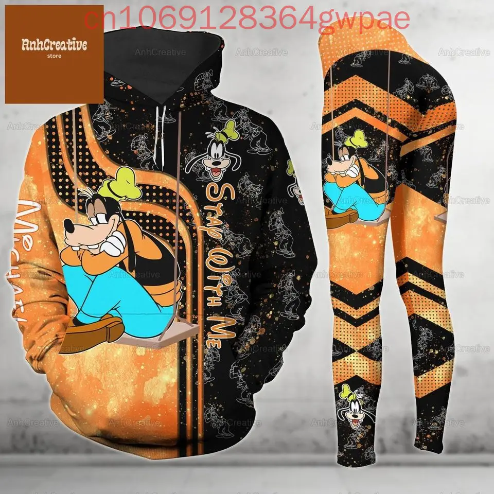 2025 Disney Goofy 3d Women's Hoodie Leggings Suit Mickey Yoga Pants Sweatpants Fashion Sports Suit Disney Women Yoga Set