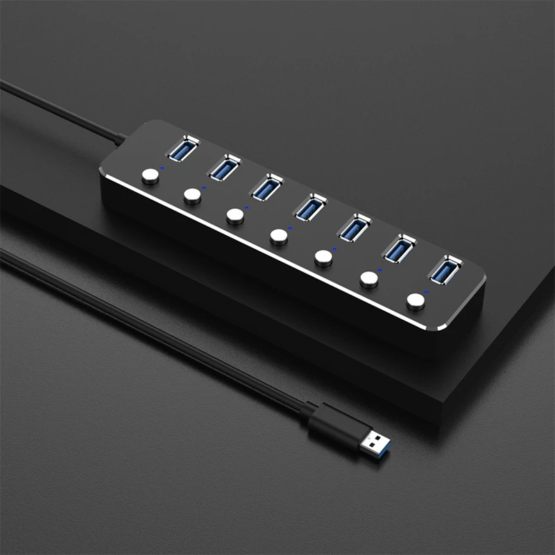 USB 3.0 Power Adapter 7 Ports Aluminum Alloy Splitter Hub Set Kit USB Hub 3.0 US Plug A