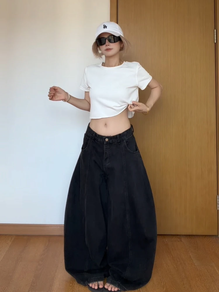 

Loose Women's Denim Jeans American Retro Style Summer New Black Lazy Loose Feeling Pants High Waist Straight Leg Jeans