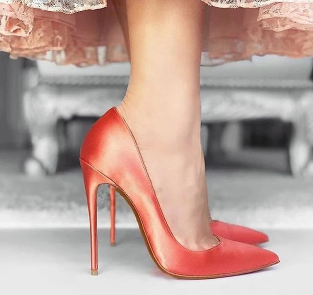

Bright Green Fuchsia Red Silk Pumps 12/10/8cm Stiletto Heels Pointed Toe Woman Sexy Low-cut slip on Satin Banquet Shoes