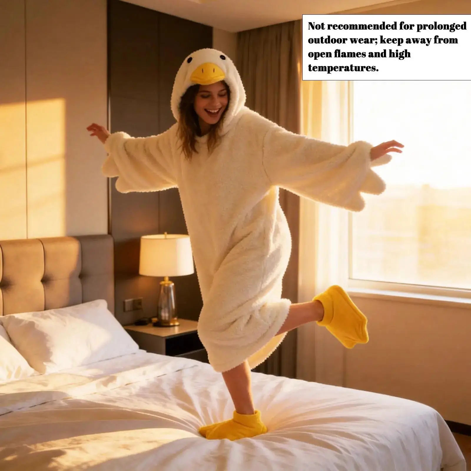 

Funny Duck Costume Onesie Set, Fleece Lined Thickened with Sleep Robe & Duck Foot Shoes, Soft Cute Lazy Baggy Pajamas, Party Outfit
