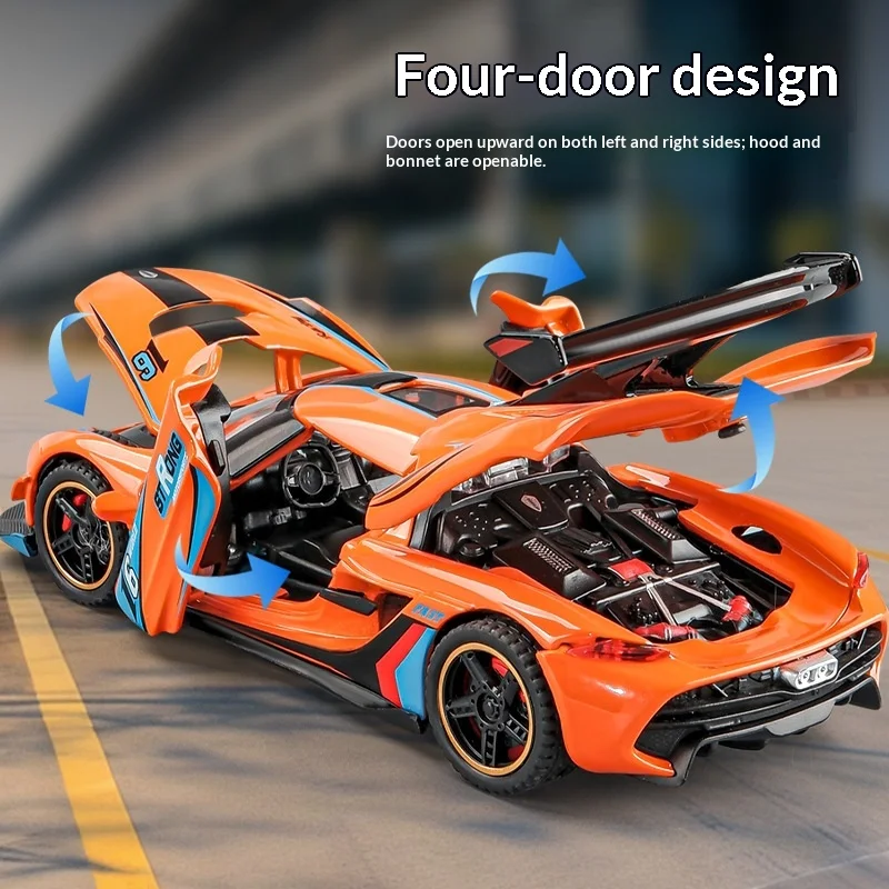 

Huina Koenigsegg 1 32 Painted Sports Car Model Diecast Alloy With Light And Sound Four Opening Doors Car Ornament Collectors
