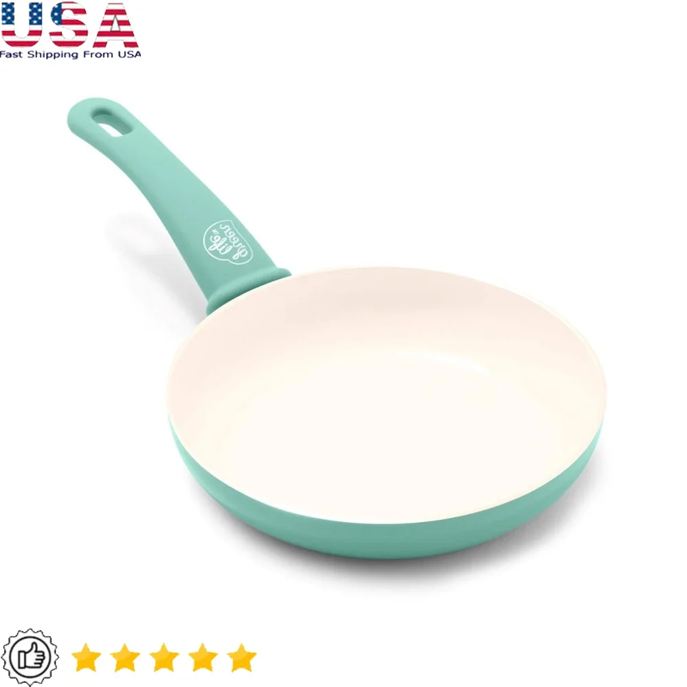 

Soft Grip 8 Inch Ceramic Nonstick Fry Pan Dishwasher Safe Stay Cool Handle Easy Cleanup Kitchen Cookware Sautéing Frying