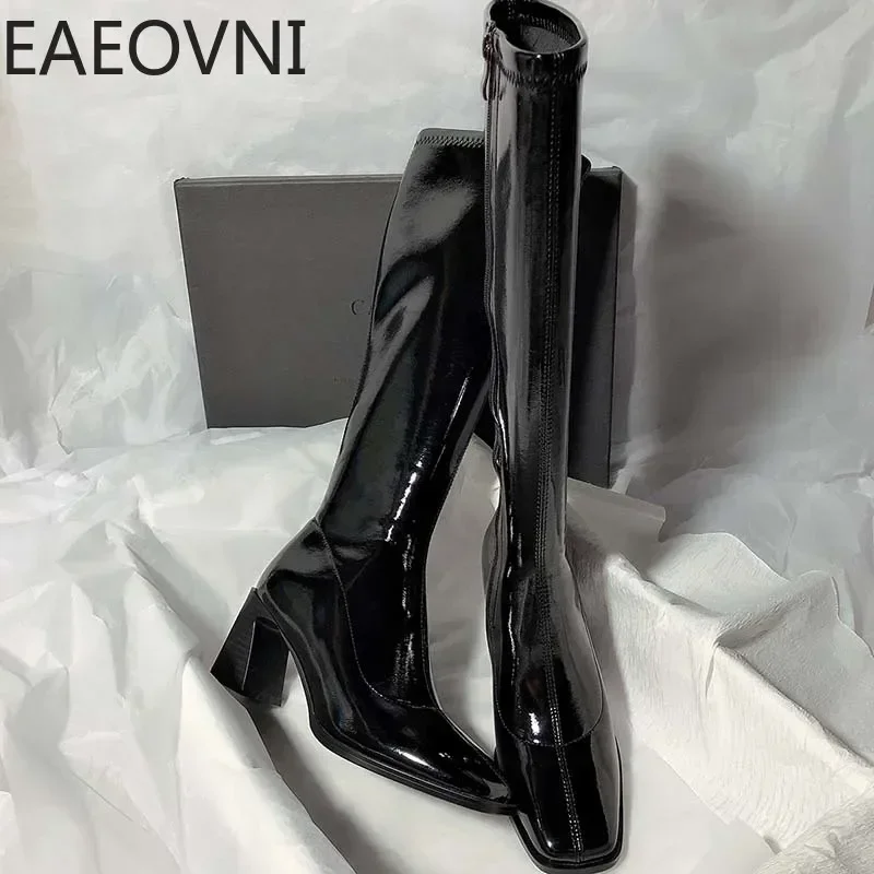 Winter High Heel Knee High Boots Women Shoes Fashion Square Toe Long Knight Bootties Ladies High Quality Shoes