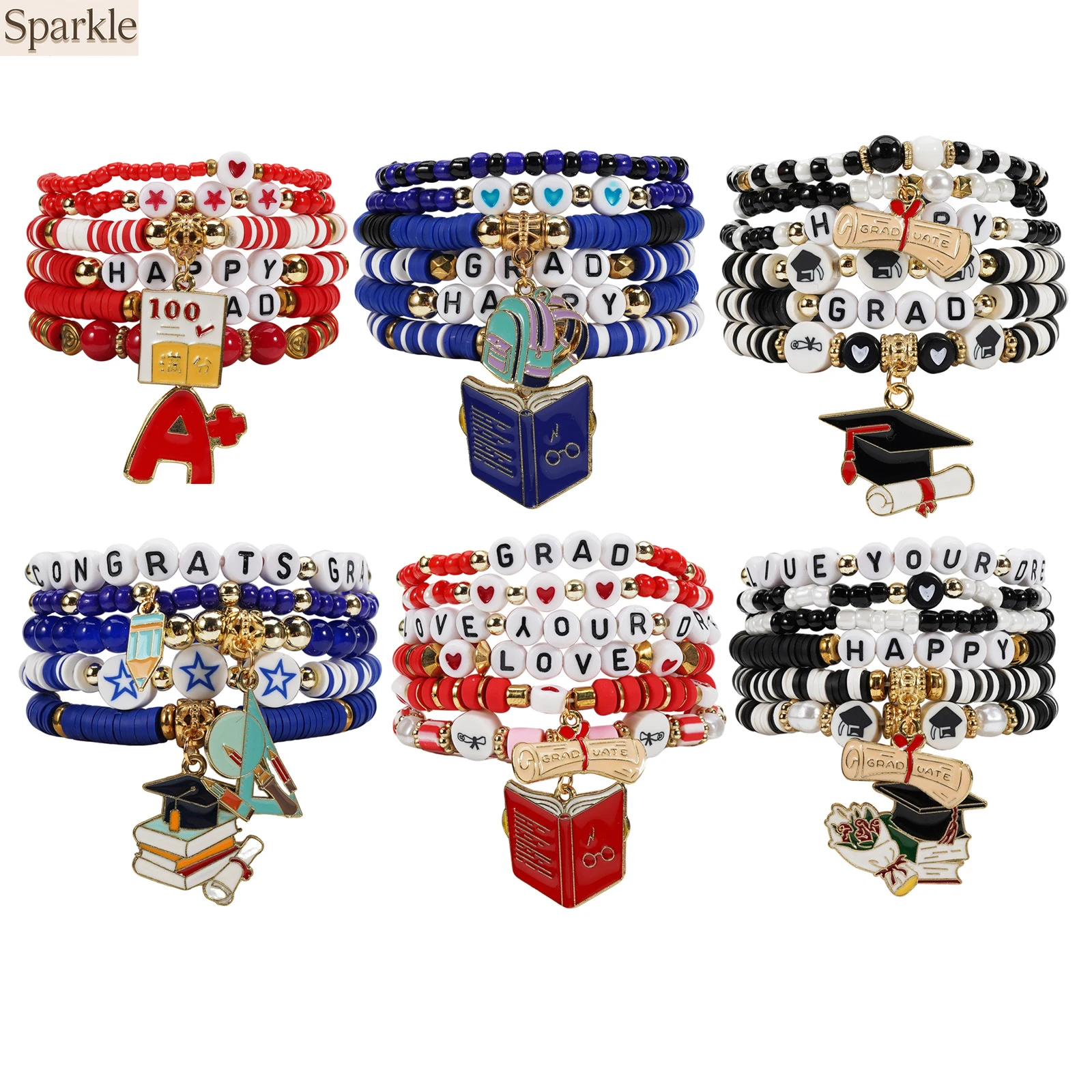 

Graduation School Bracelet Set Book A+ Grad Cap Charm Bracelets Back to School Friendship Jewelry Gift for Women Dropshipping
