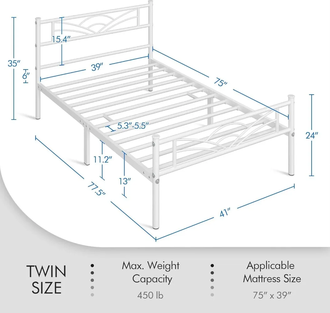 Rangka tempat tidur Platform logam matras kasur Foundation dengan desain papan kepala/kaki yang terinspirasi awan