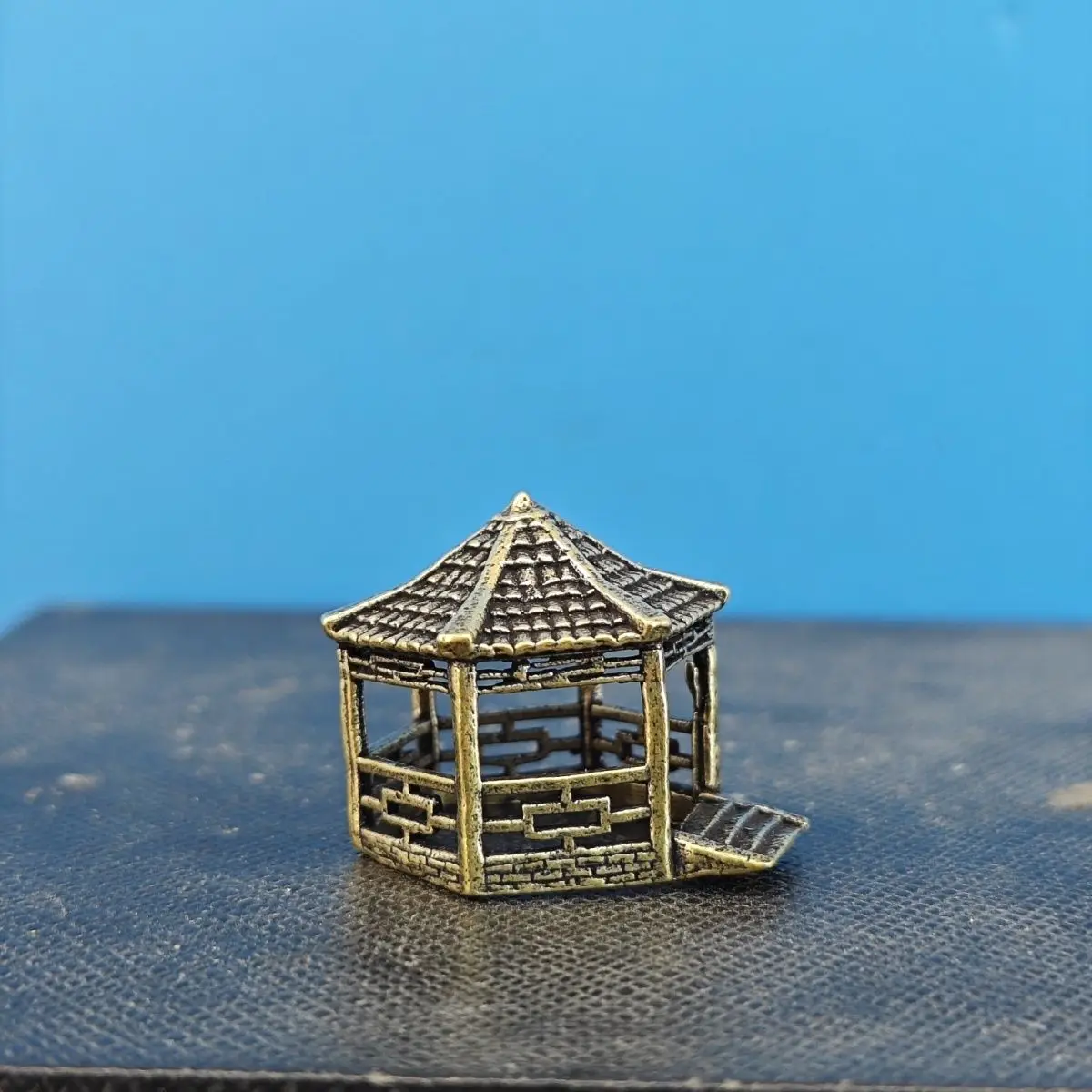 Brass Miniature Odd-Stone Penjing Landscape Decorative Items: Classical Pavilion and Pagoda Zen Figures, Chinese Style Miniature