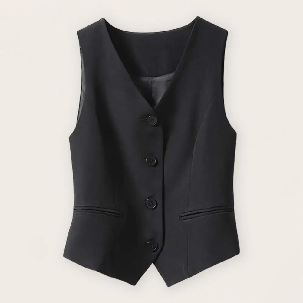 Women Formal Vest Elegant Women\'s Sleeveless V-neck Waistcoat Slim Fit Cardigan Suit Coat Formal Business Style Lady Vest Solid