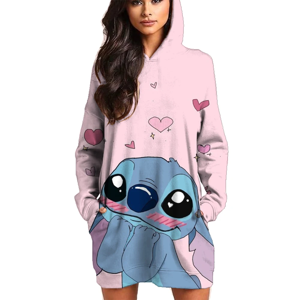 

New Lilo & Stitch Hoodie Dress Sweater Fashion Disney Dress Sweatshirt Dress 3d Allover Printing Women Hoodie