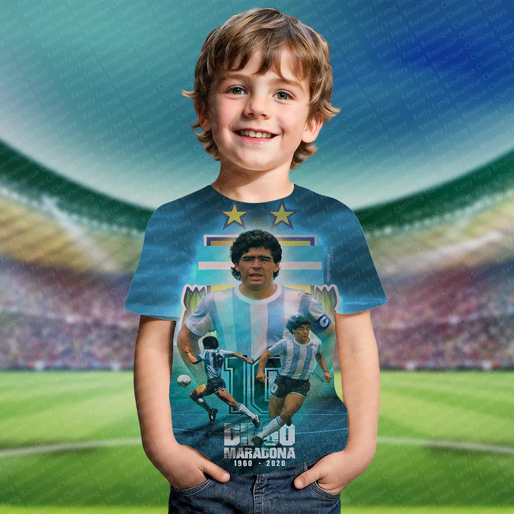 Commemorative Argentine Football King Maradona T-shirt Short Sleeved Summer Kids Adult Fan Comfort Special Edition Top