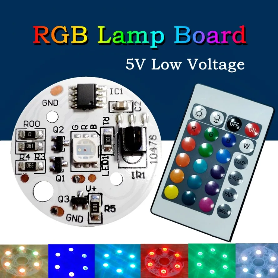 5V LED Lights Plate 4 Modes Color RGB Lamp Board 2W Colorful Gradient Source IR 24-Key Wireless Remote Switch on/Off Control