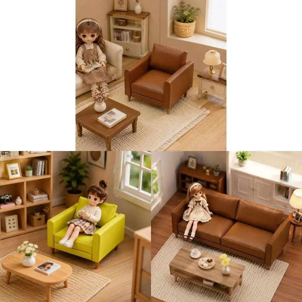 XXFE Doll House Furniture Photography Props, 1:12 Miniature Couch Model Figurine for Living Room and Tabletop Scene Building