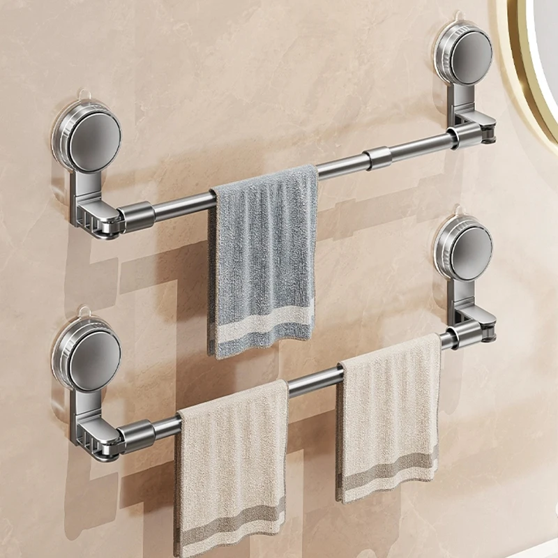 Extendable Rod Suction Cup Towel Rack Bathroom Wall Mounted Storage Rack Bathroom Towel Single Pole Toilet Kitchen Hook