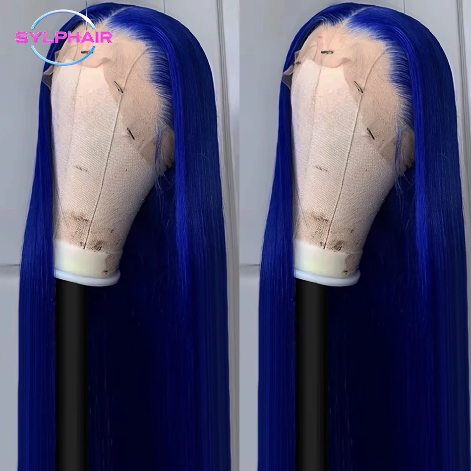 250% 30 بوصة أزرق نقي مستقيم 13x6 الدانتيل أمامي 13x4 الدانتيل الجبهة الباروكات العظام شعر طبيعي مفرود الباروكات قبل قطعها الأزرق اللون