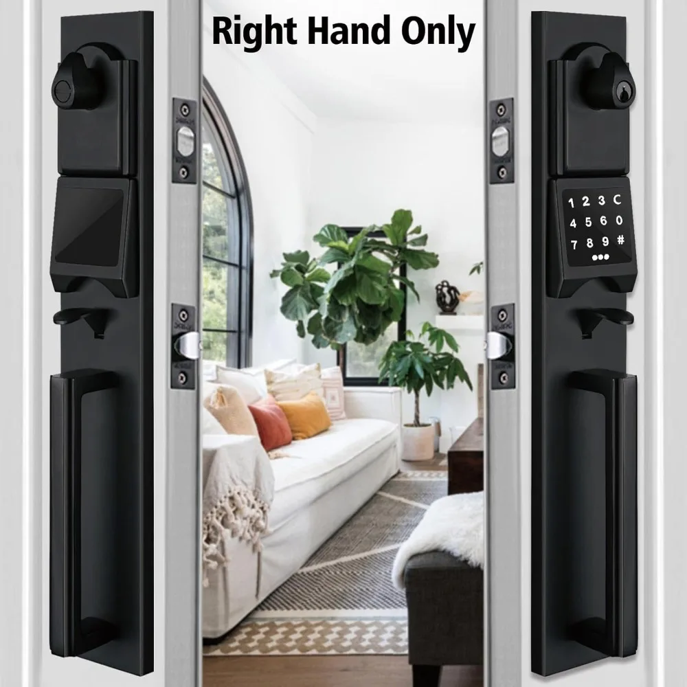 Right-Handed Matte Black Electronic Smart Handleset with Keypad Lock for Double Front Door（Keys Reserved）,MDHST2016DB-E-SET-RH