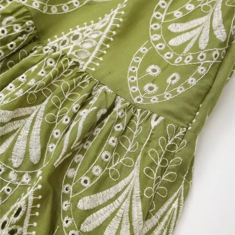 Moda Casual Hollow Out haftowana sukienka na szelkach czeski styl etniczny długa sukienka trapezowa szykowna wakacyjna sukienka plażowa 2025 nowość