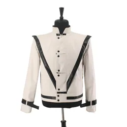 Role-player Michael Jackson Costumes Thriller Jacket White Leather MV show Imitation Retro Halloween Christmas