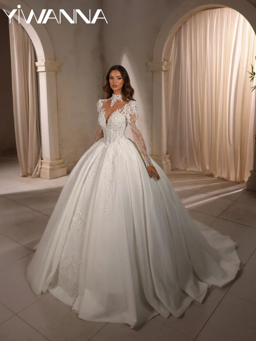 New Arrival Sparkly Pearls Wedding Dress Romantic Lace Appliques Bridal Gown Customized Long Sleeve Ball Gowns Dresses For Bride