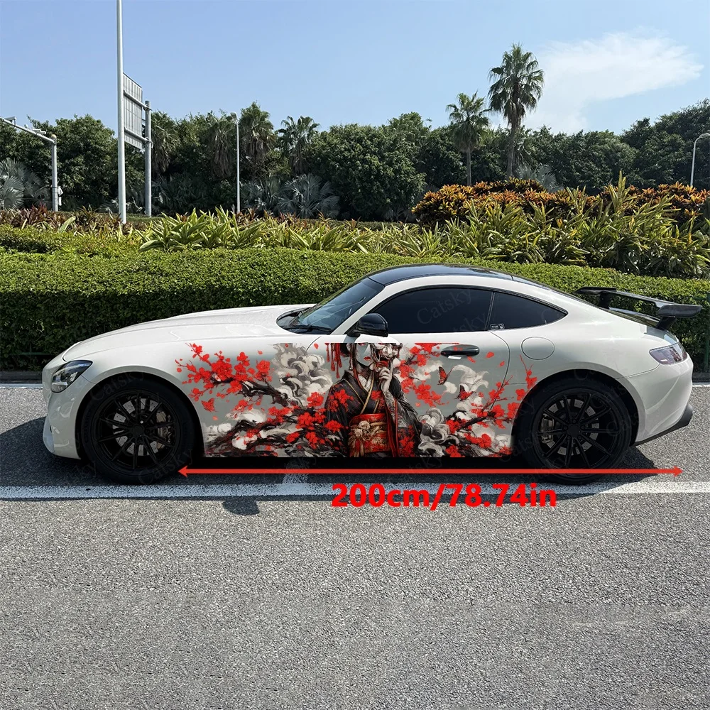 2Pcs Red Orange Abstract Paint Streaks Car Side Stickers, Automotive Door Side Graphics for Cars, Car Decoration Accessory