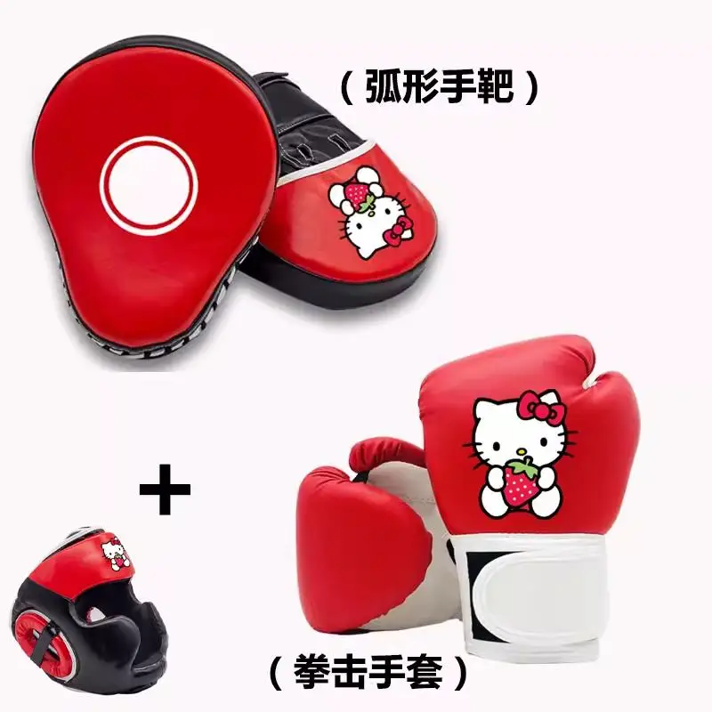 Hot Sanrios Child 40Z Boxing Gloves Suit Kawaii Hello Kitty Cartoon Cute Fight Training Sanda Muay Thai Gloves Fashion New Style