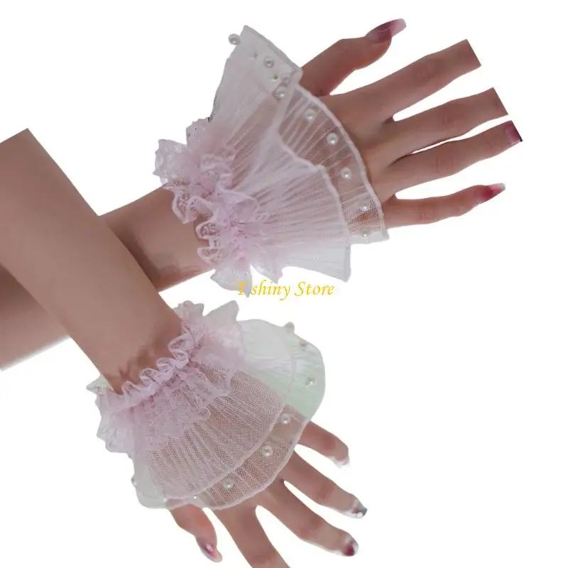 N58f atmungsaktive elastische Handhülse Perlen Spitzen Blumen dekorative Ärmel für Frauen
