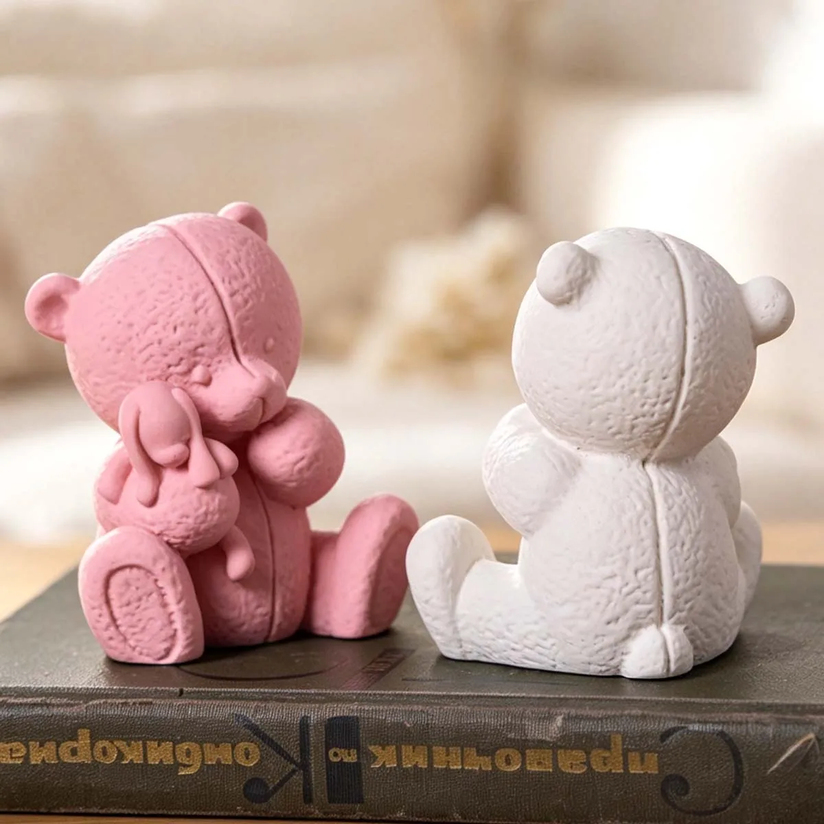 Cute 3D Teddy Bear with Rabbit Silicone Mold Resin Candle Soap Plaster Casting Mould DIY Handmade Desktop Ornament Home Decor