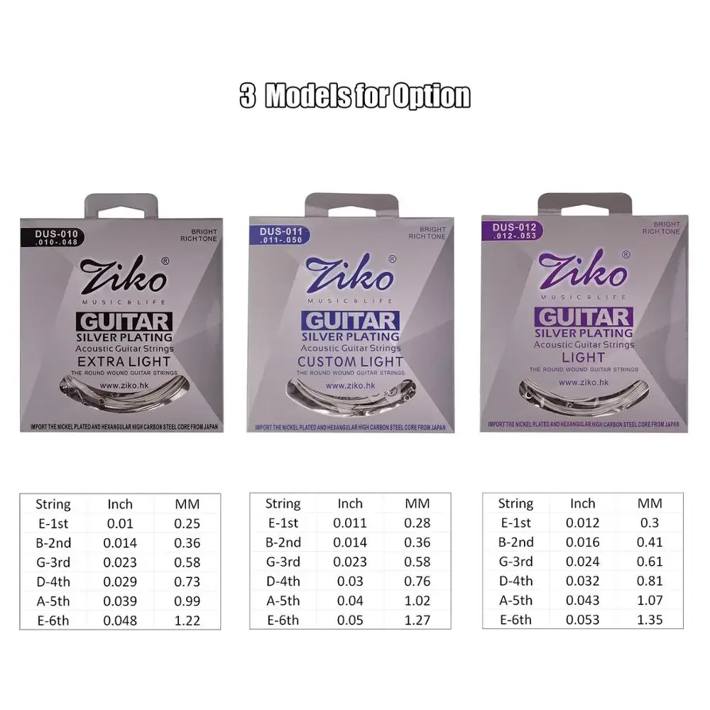 Ziko Acoustic Guitar Strings Set 010 011 012 Silver Plating 6 Strings For Acoustic Guitar Parts Musical Instruments