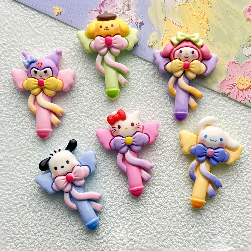 6Pcs New Kawaii large size Cartoon fairy Magic wand animal Kitten Resin Flat Back Scrapbook DIY Bow Decor Accessories Crafts A27
