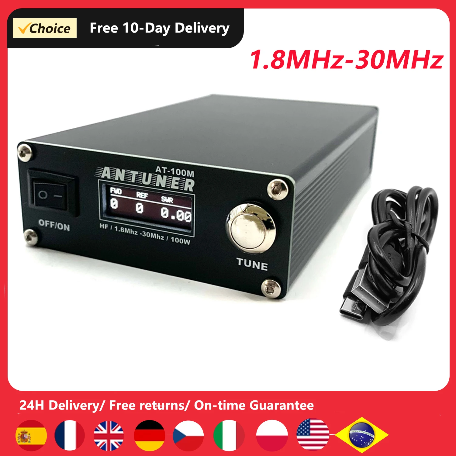 ANTUNER wszechmocny 1.8MHz-30MHz 100W wbudowany Tuner antenowy stojący Wavemeter dla radia HF USDX G1M FT-818 817 IC-705