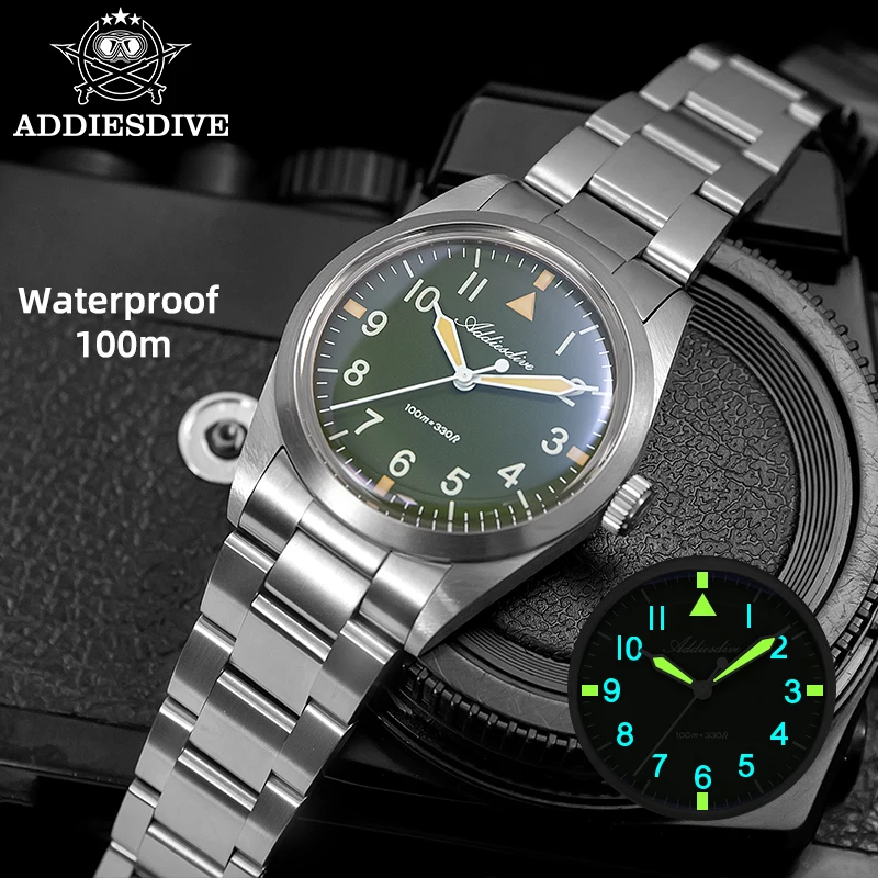 

ADDIESDIVE Titanium Alloy Quartz Watches VH31 Ultralight 36mm Wear-resistant Waterproof 10Bar C3/BGW9 Luminous Sports Men Watch