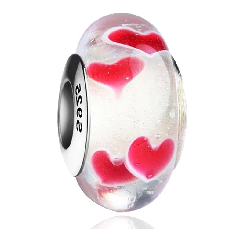 Klassischer 925 Sterling Silber Farbiger Blumen-Blatt-Kosmos-Regenbogen Murano-Glas Charm-Anhänger für DIY-Armbänder Damenschmuck Geschenk