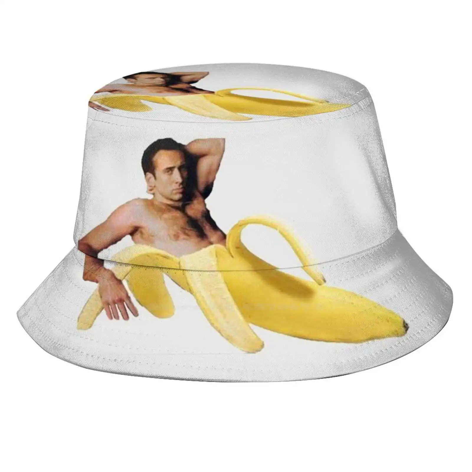 Nicolas Cage In A Banana - Original Yellow Unisex Fisherman Hats Bucket Hats Nicolas Cage Nicholas Cage Banana Bannana Memes 420