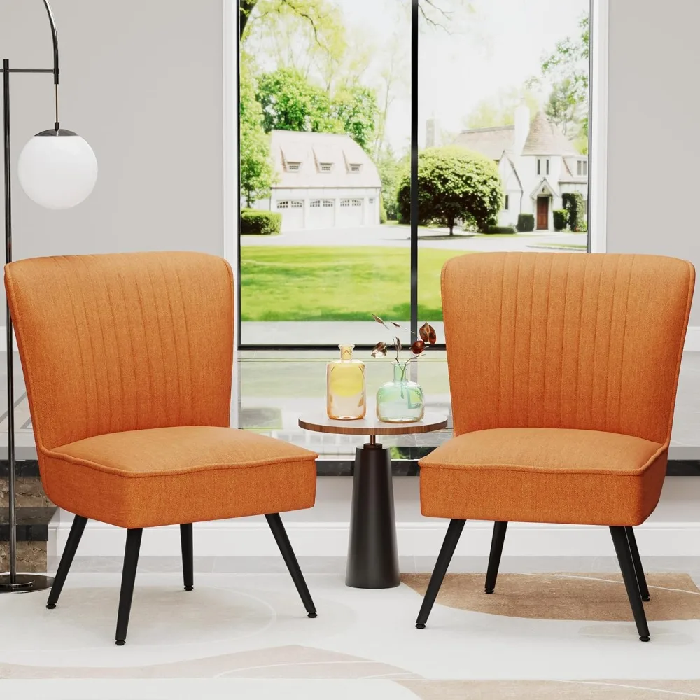 Orange Accent Chair Set of 2 Upholstered Living Room Chairs Modern Bedroom Furniture Sets Armless Slipper Club Chair