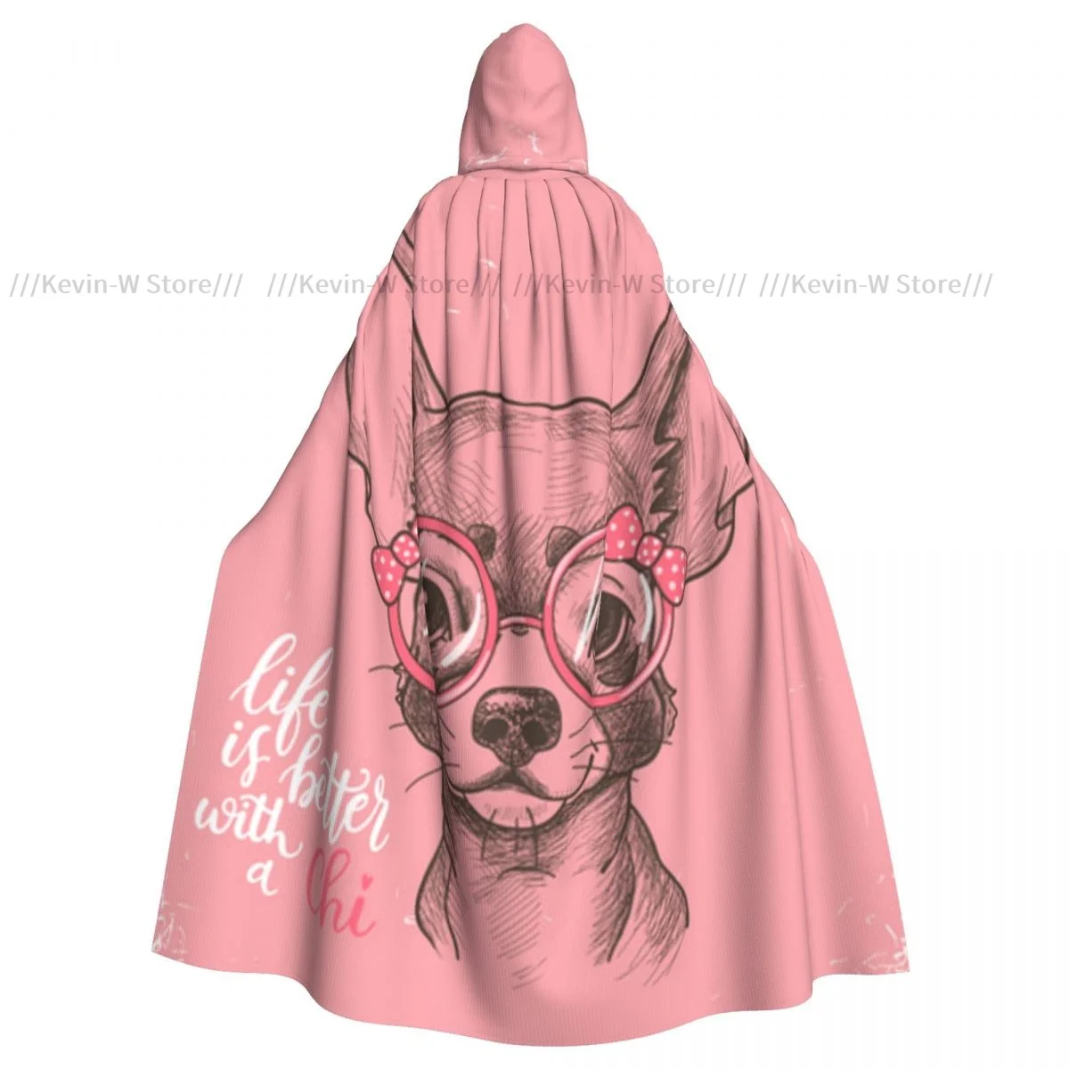 Unisex Adult Girl Chihuahua Sketch Illustration Words Fashion Glasses Ribbons Puppy Cloak with Hood Long Witch Costume Cosplay