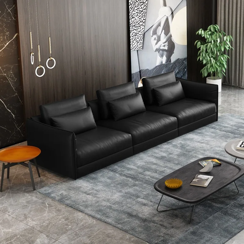 Customized Italian Minimalist First-layer Leather Sofa, Living Room, Villa Down Corner Sofa, Straight Row