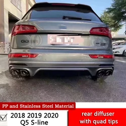 For 2018 2019 2020 Q5 S line modificantion SQ5 rear diffuser with quad tips glossy black rear lip tail throat