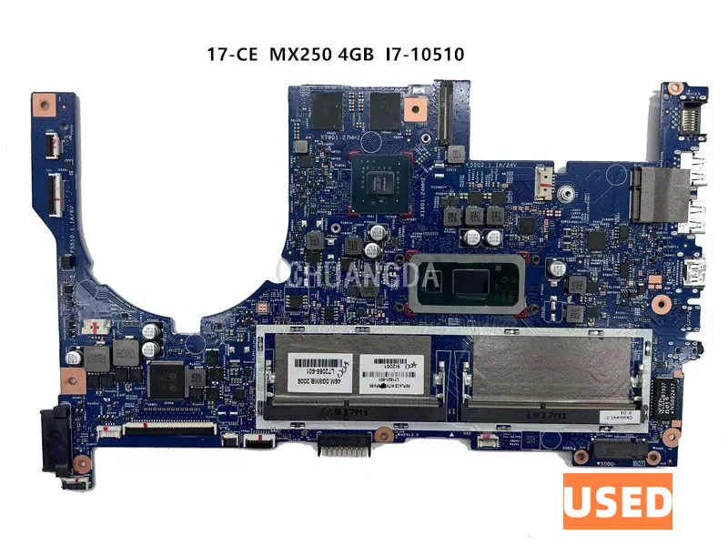 Used  laptop motherboard 18739-1 L71621-601 FOR HP 17-CE SRGKW I7-10510 MX250 4GB Fully tested and works